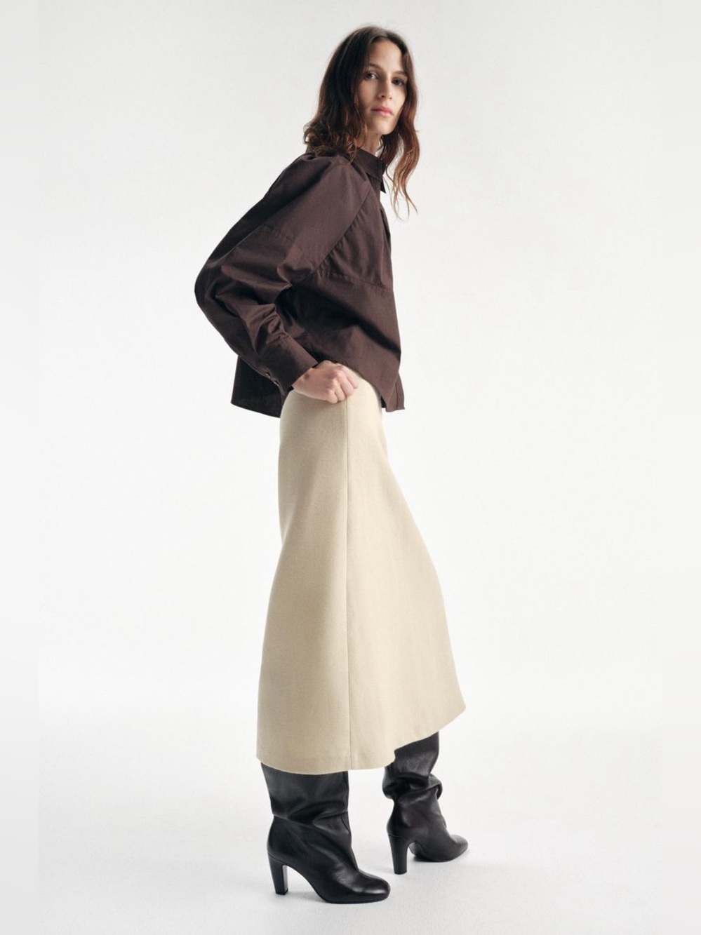 NWT Zara Studio 100% Wool A Line Midi Skirt in Cream